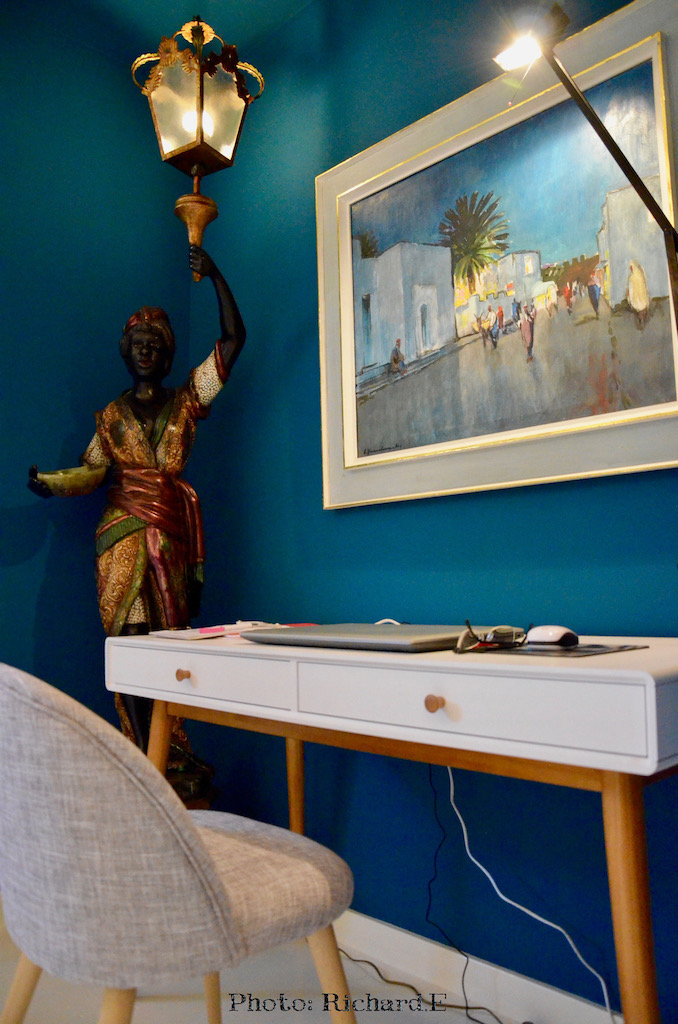 Mur blue paon bureau hannah elizabeth interior design